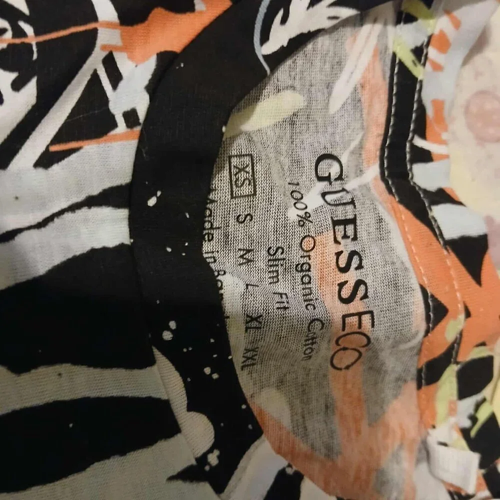 New T-shirt GUESS ECO Black color with stripes slim fit.